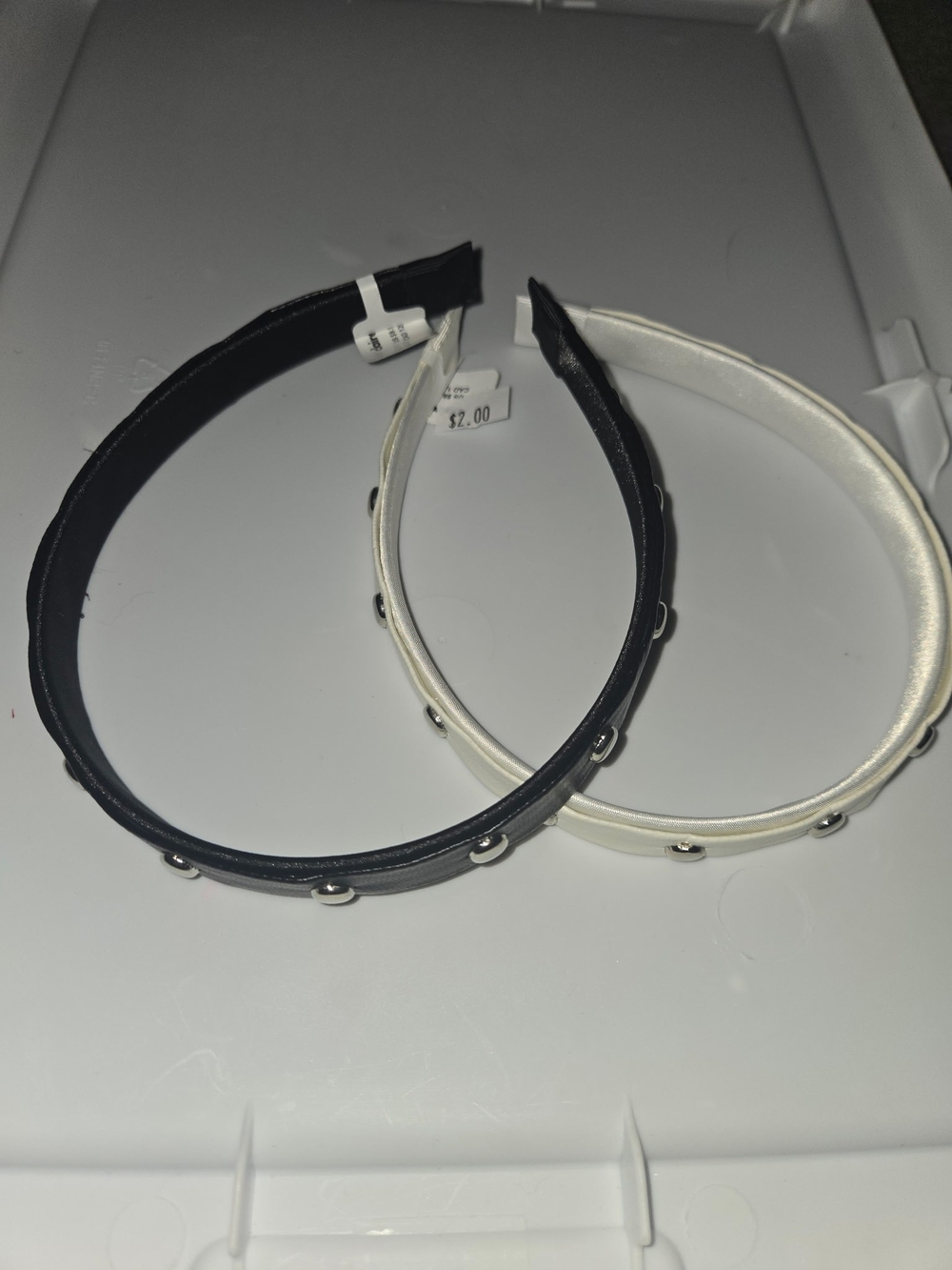 Studded Satin Headband Duo - Black and White